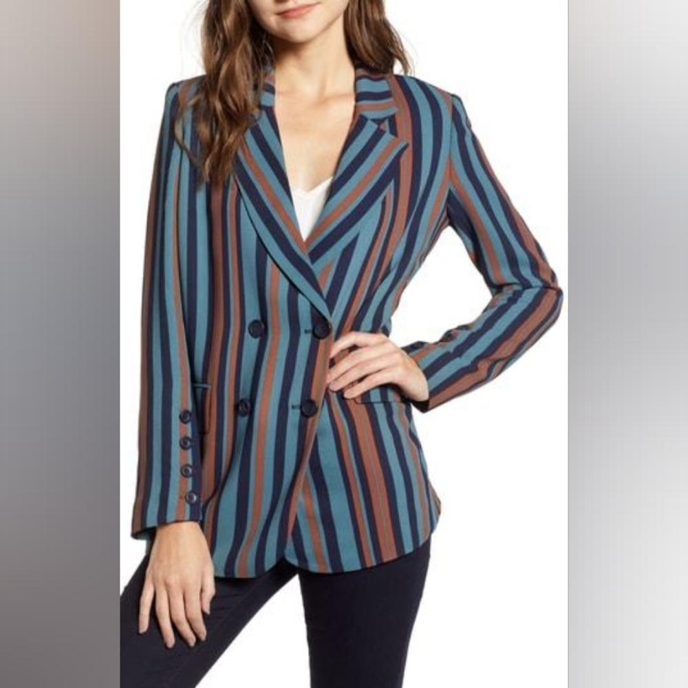Nordstrom Chelsea28 Striped Double-Breasted Blazer Size Small
